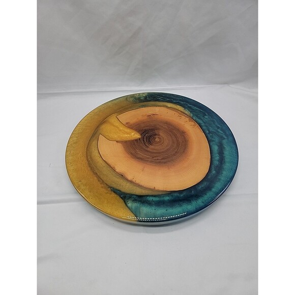 Handmade Epoxy And Oak Wood Lazy Susan 12" Blue/Gold - Picture 3 of 5